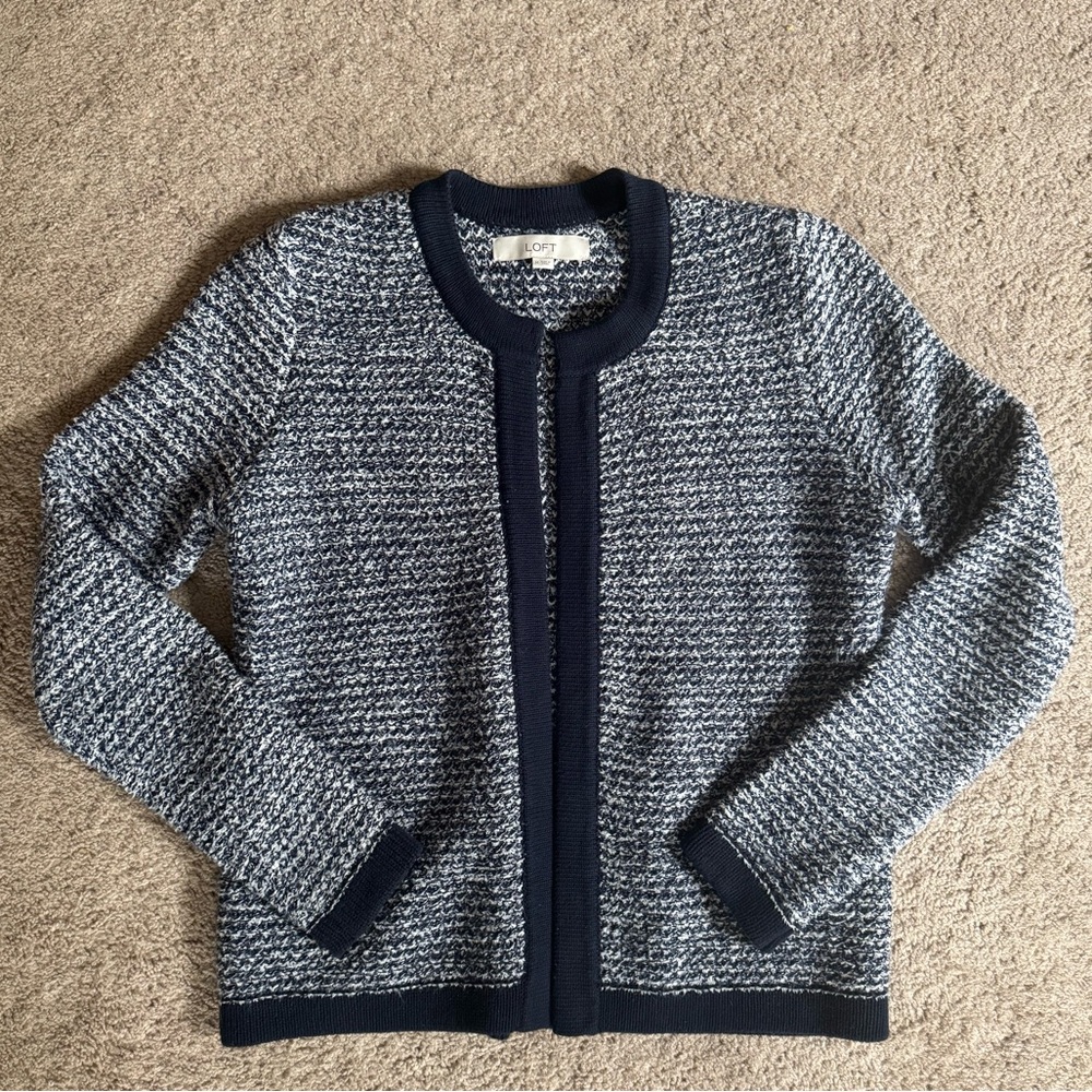 LOFT Navy and Heathered Gray Open Front Cardigan Sweater Medium